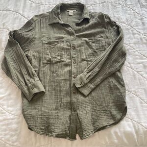 Army green gauze button down
